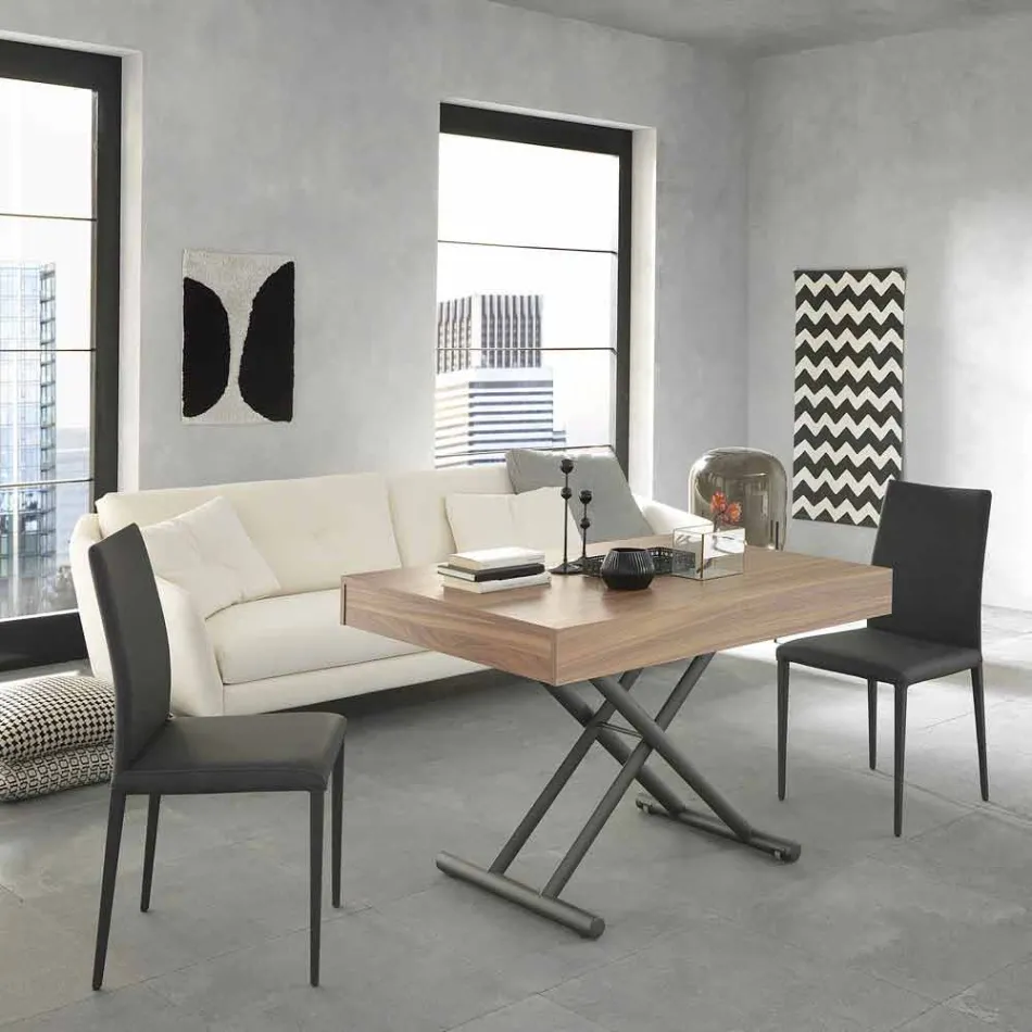 Tavolinë kafeje moderne e transformueshme në dru dhe metal prodhuar në Itali - Fabio Viadurini