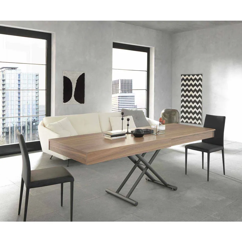 Tavolinë kafeje moderne e transformueshme në dru dhe metal prodhuar në Itali - Fabio Viadurini