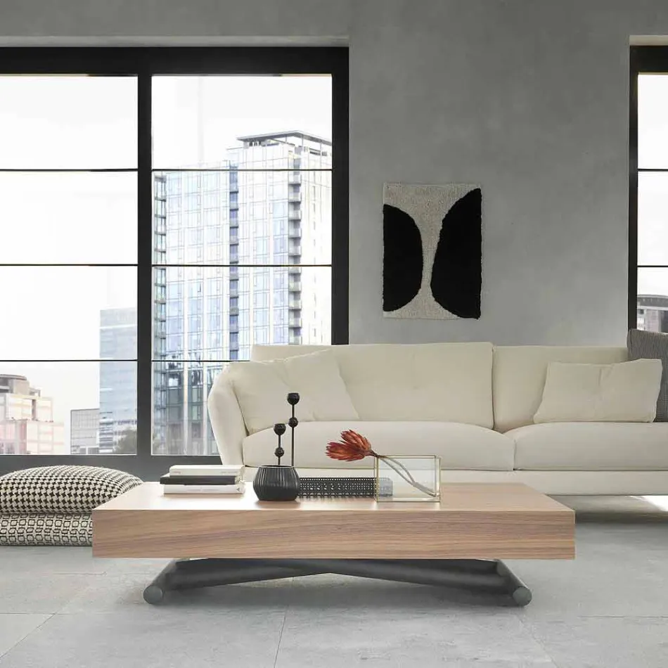 Tavolinë kafeje moderne e transformueshme në dru dhe metal prodhuar në Itali - Fabio Viadurini