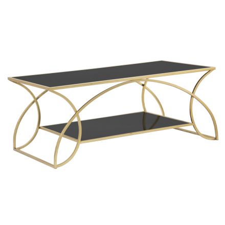 Tavolinë kafeje hekuri drejtkëndëshe me majë qelqi të zezë - Simbol Viadurini