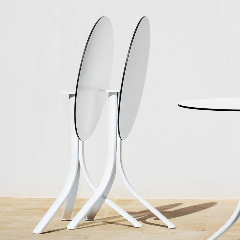 Tavolinë kafeje e rrumbullakët e shtrirë në natyrë me 3 këmbë në 2 ngjyra alumini - Filomena Viadurini