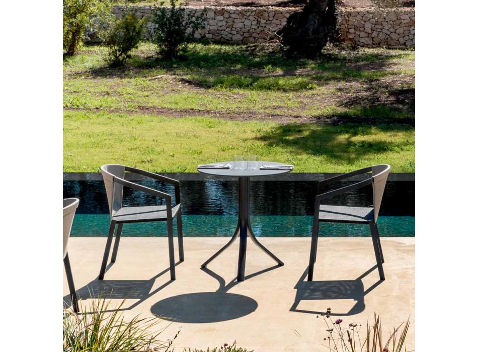 Tavolinë kafeje e rrumbullakët e shtrirë në natyrë me 3 këmbë në 2 ngjyra alumini - Filomena Viadurini