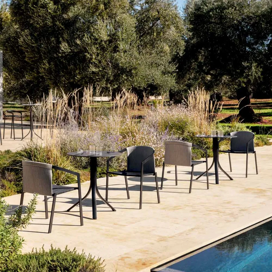 Tavolinë kafeje e rrumbullakët e shtrirë në natyrë me 3 këmbë në 2 ngjyra alumini - Filomena Viadurini