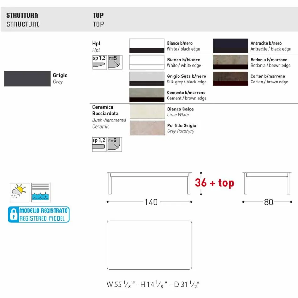Tabela e projektimit në natyrë të sistemit Varaschin në alumin të pikturuar Viadurini