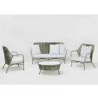 Tavolinë kafeje kopshti në alumin dhe litar dhe xhami të endur - Asteria Viadurini