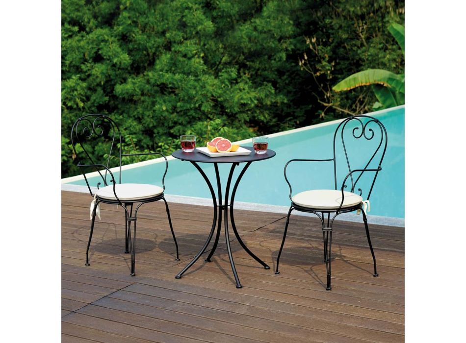 Tavolinë kafeje kopshti në hekur të lyer me ngjyrë të zezë me majë të rrumbullakët - Gendron Viadurini