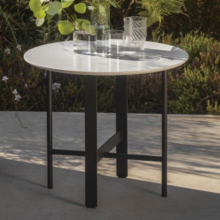 Tavolinë kafeje kopshti prej guri dhe çeliku Prodhuar në Itali - Filloni nga Myyour Viadurini