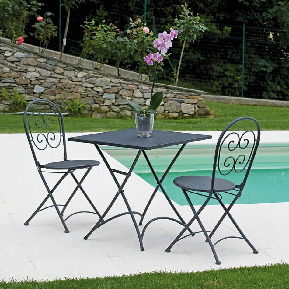 Tavolinë kafeje e palosshme e kopshtit katror në hekur gri antracit - Zoubiba Viadurini