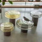 Tavolinë kafeje me majë xhami dhe bazë metalike Prodhuar në Itali - Batulla Viadurini