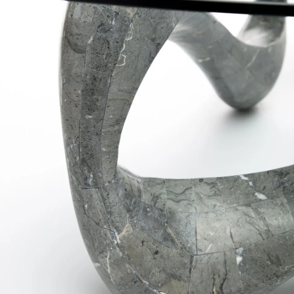 Tavolinë kafeje me majë xhami dhe bazë guri fosil - Kaliforni Viadurini