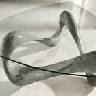 Tavolinë kafeje me majë xhami dhe bazë guri fosil - Kaliforni Viadurini