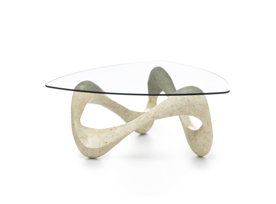 Tavolinë kafeje me majë xhami dhe bazë guri fosil - Kaliforni Viadurini
