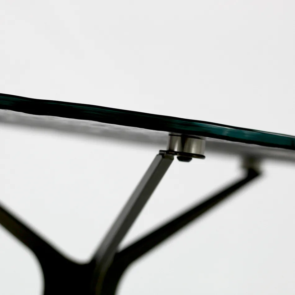 Tavolinë kafeje me majë xhami të rrumbullakët dhe 3 këmbë, Made in Italy - Siste Viadurini