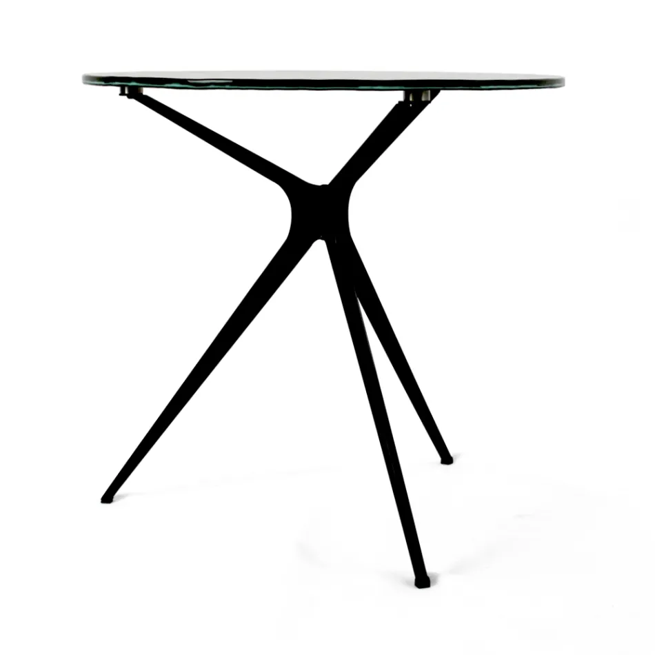 Tavolinë kafeje me majë xhami të rrumbullakët dhe 3 këmbë, Made in Italy - Siste Viadurini