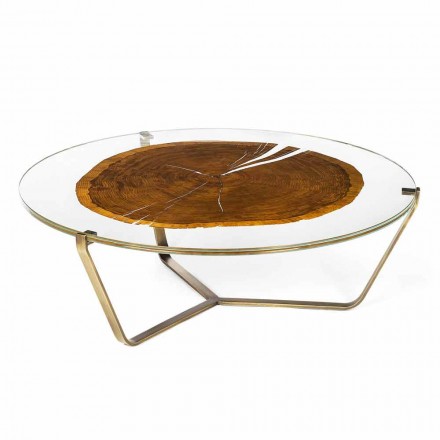 Tavolinë kafeje me xham të rrumbullakët dhe druri të prodhuar në Itali - Baviera Viadurini