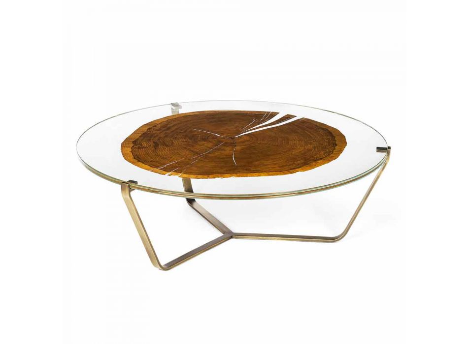Tavolinë kafeje me xham të rrumbullakët dhe druri të prodhuar në Itali - Baviera Viadurini