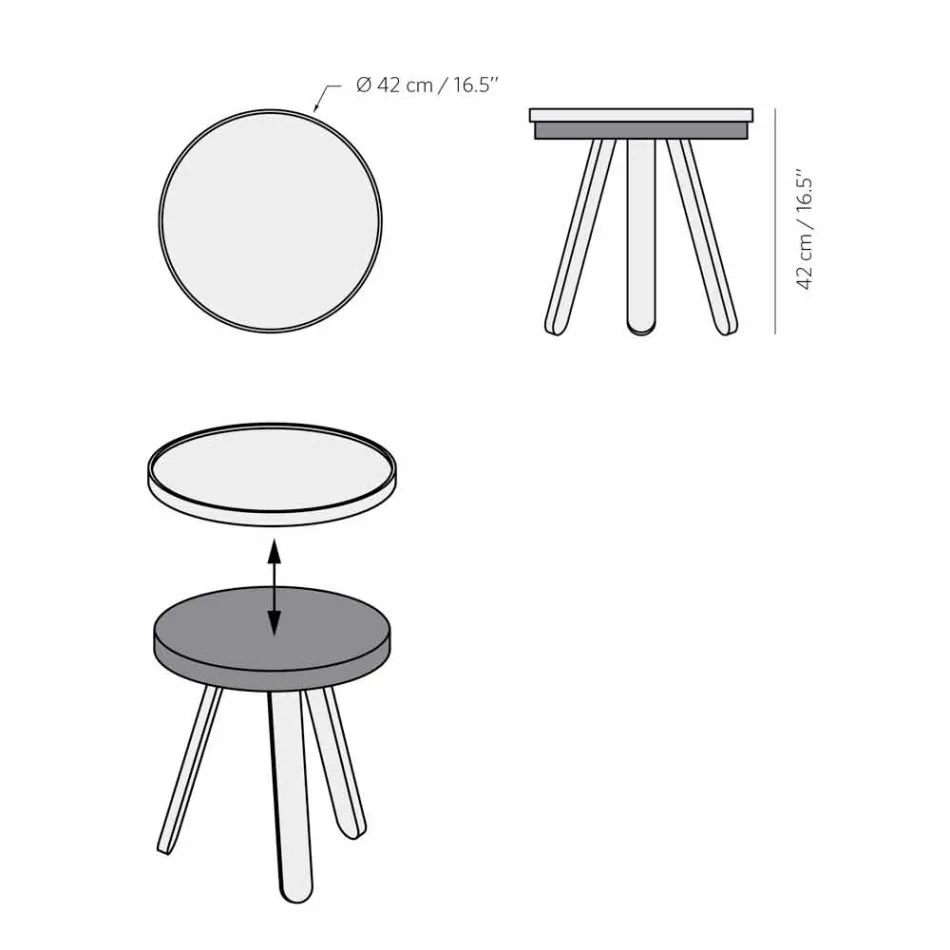 Dizajnoni tryezë kafeje me majë të rrumbullakët dhe këmbë të forta druri - Salerno Viadurini