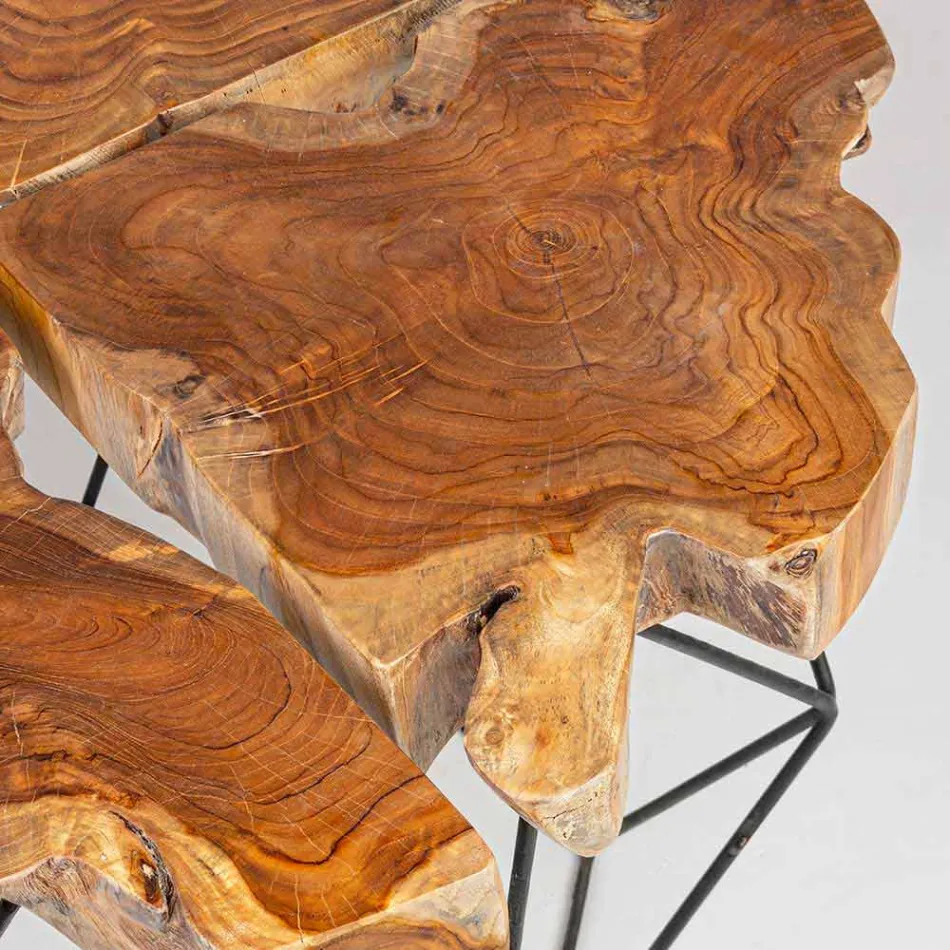 Tavolinë kafeje me dizajn Homemotion me majën e dru tik - Grillo Viadurini