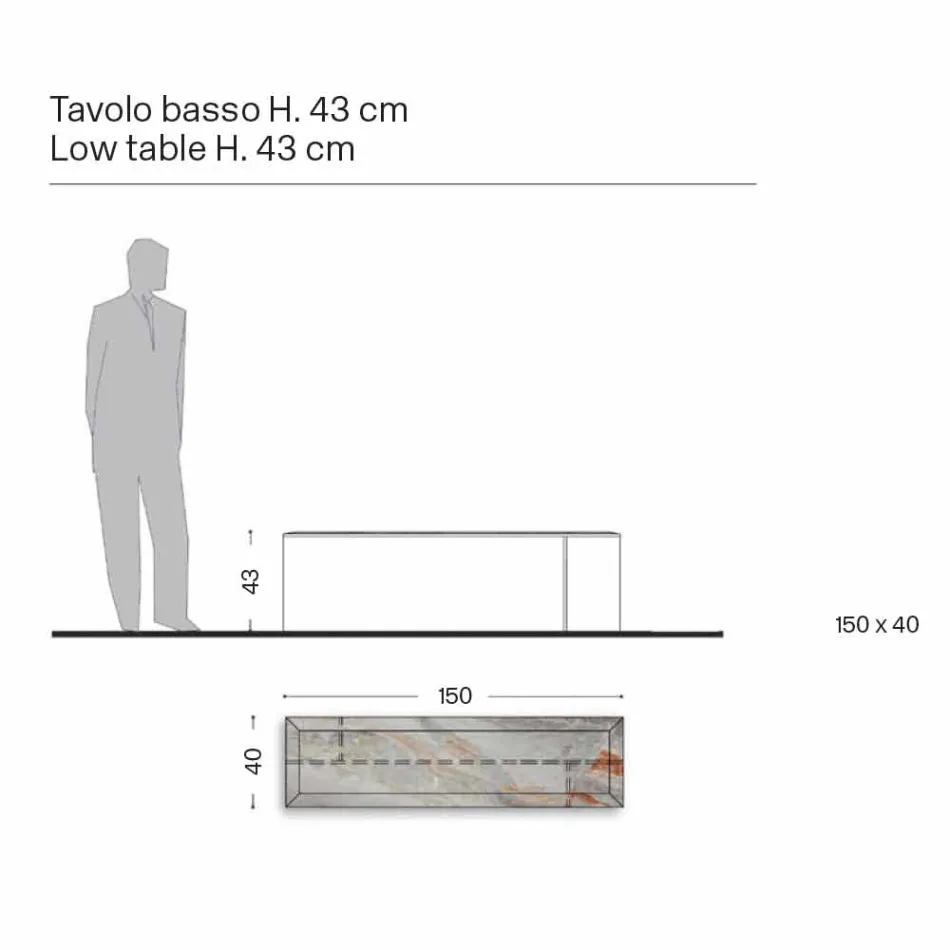Dizajnoni tryezë kafeje në mermer me bazë qelqi prodhuar në Itali - Molino Viadurini