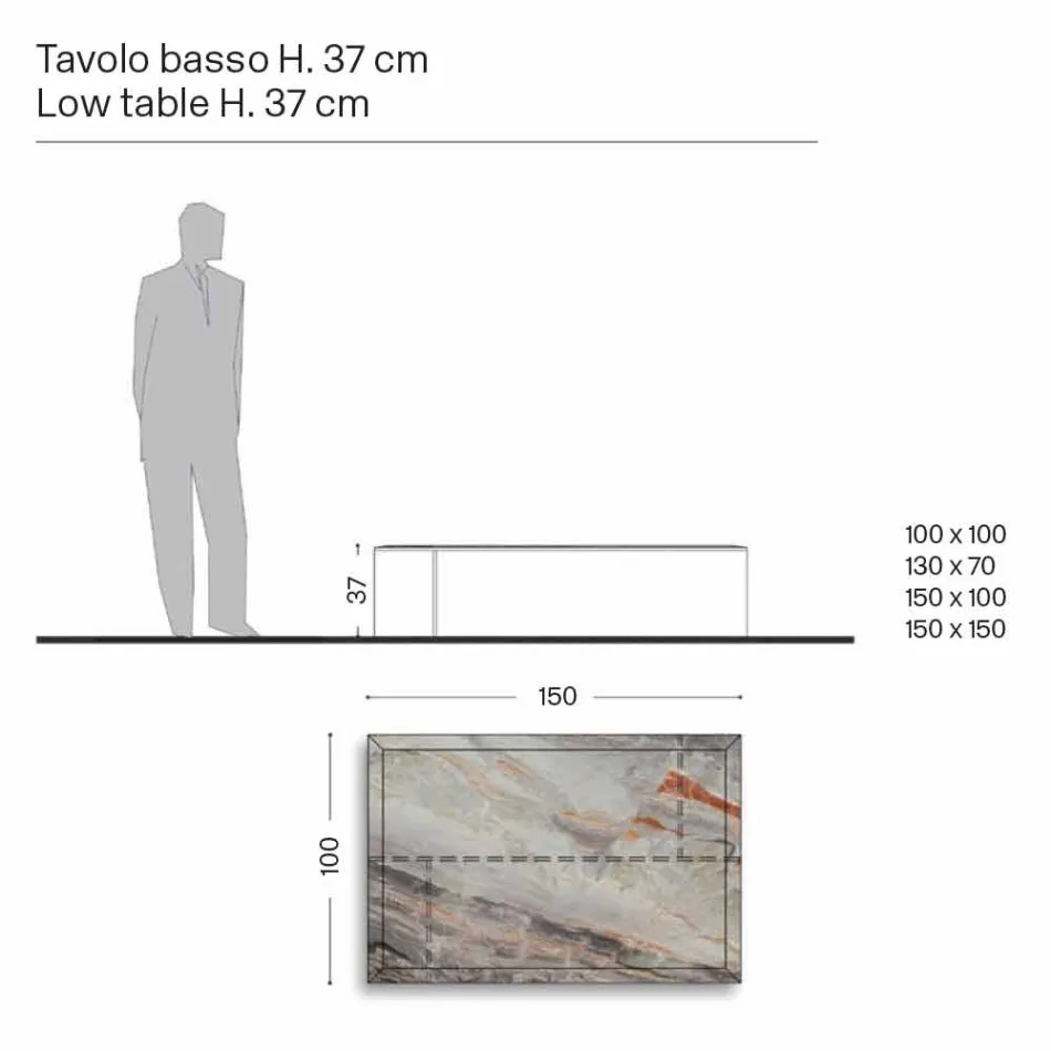 Dizajnoni tryezë kafeje në mermer me bazë qelqi prodhuar në Itali - Molino Viadurini