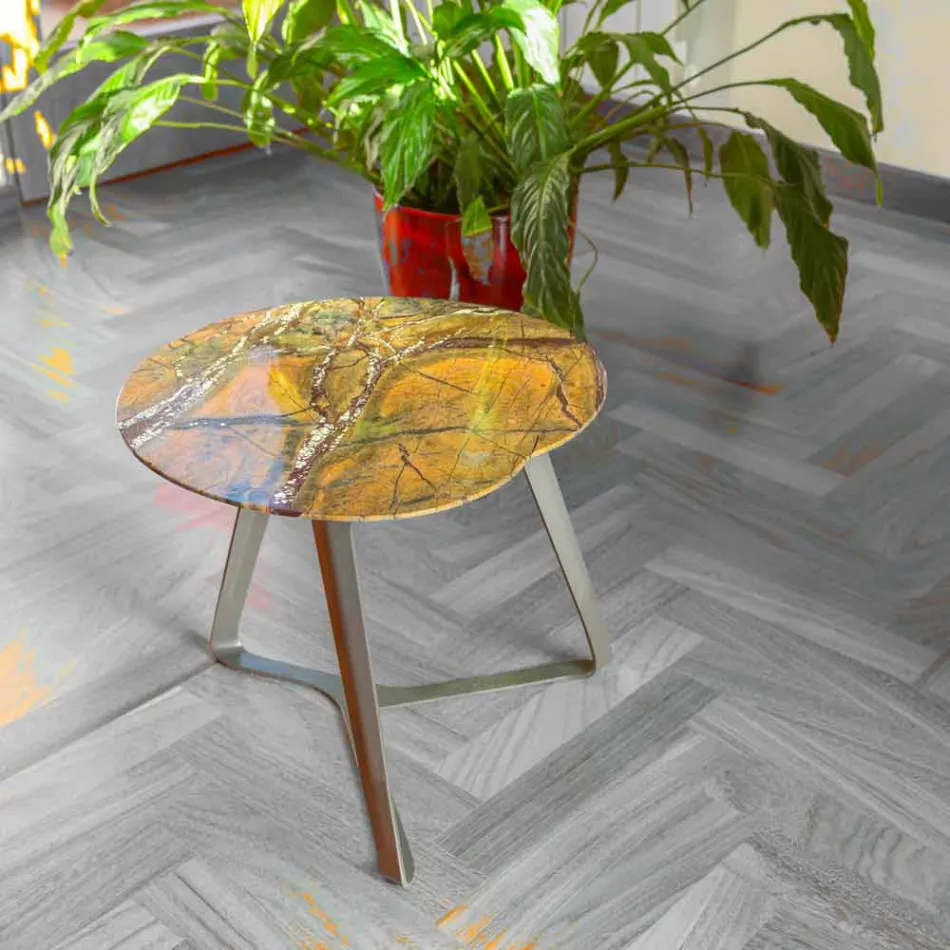 Tavolinë kafeje e punuar me dorë në mermer dhe çelik prodhuar në Itali - Prince Viadurini