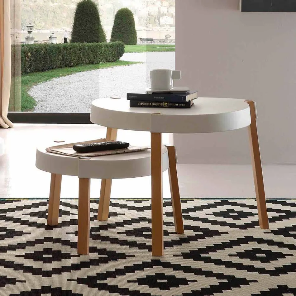 Tavolinë e vogël në dru ahu me majë të bardhë polipropileni Pineto Viadurini