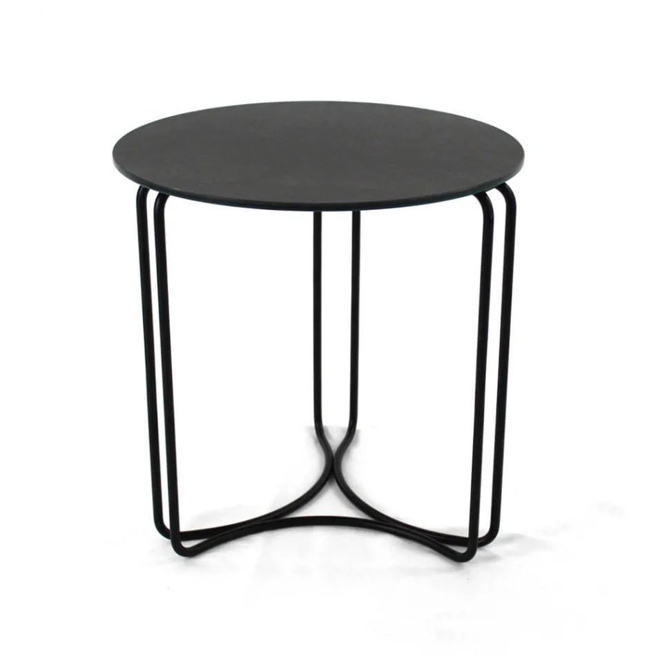 Tavolinë kafeje me enë guri të rrumbullakët dhe bazë me 3 gjysmëhënë të prodhuara në Itali - Arepa Viadurini