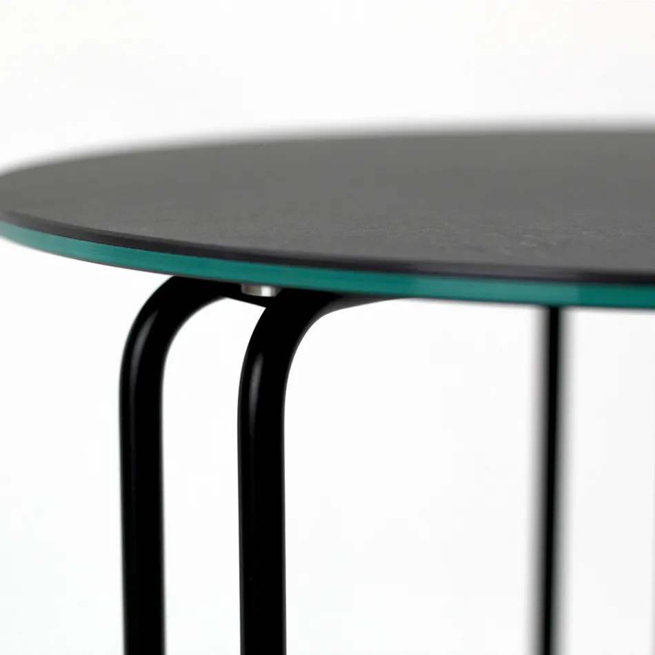 Tavolinë kafeje me enë guri të rrumbullakët dhe bazë me 3 gjysmëhënë të prodhuara në Itali - Arepa Viadurini