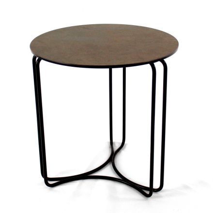 Tavolinë kafeje me enë guri të rrumbullakët dhe bazë me 3 gjysmëhënë të prodhuara në Itali - Arepa Viadurini