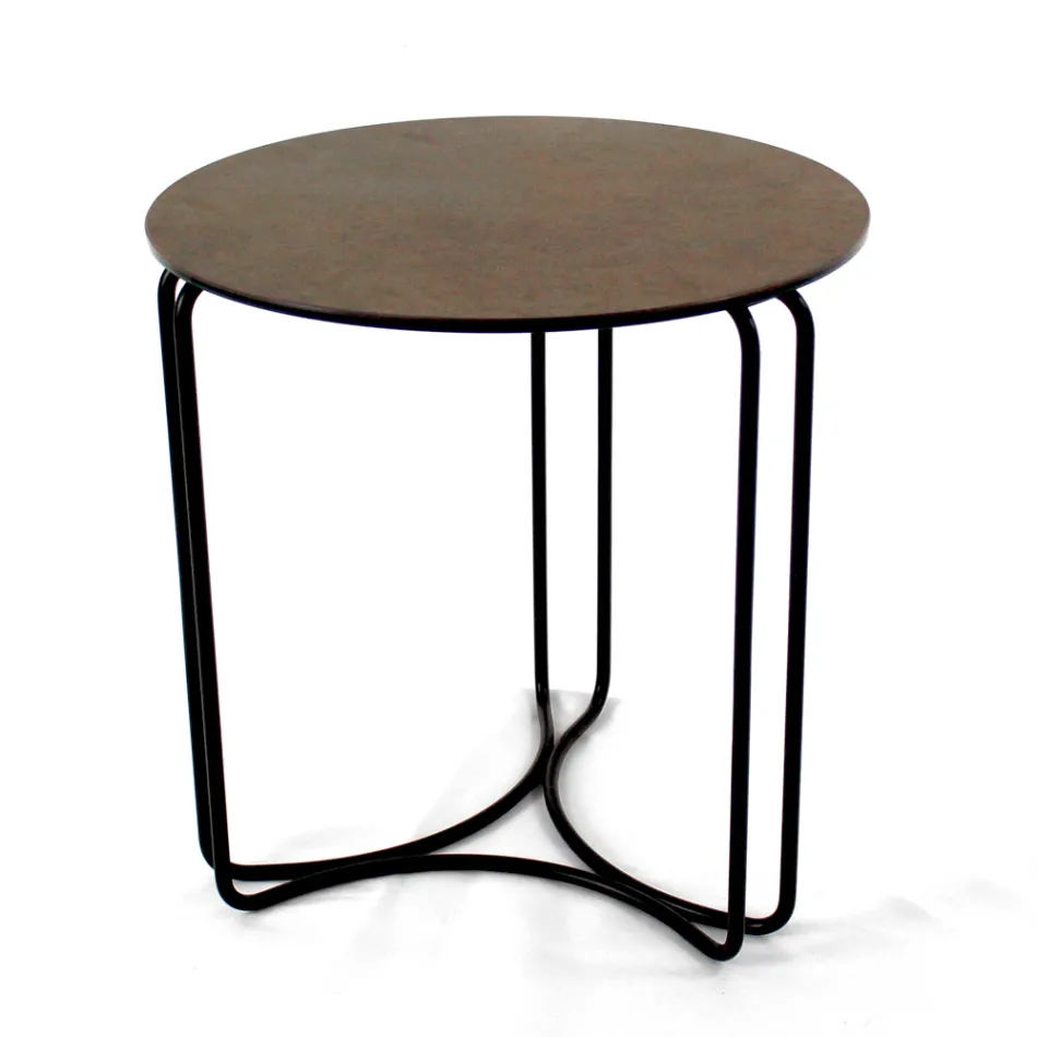 Tavolinë kafeje me enë guri të rrumbullakët dhe bazë me 3 gjysmëhënë të prodhuara në Itali - Arepa Viadurini