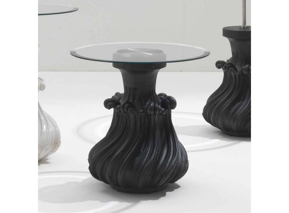 Tavolinë kafeje në dru të ngurtë dhe me diametër kristal 60 cm, Margo Viadurini
