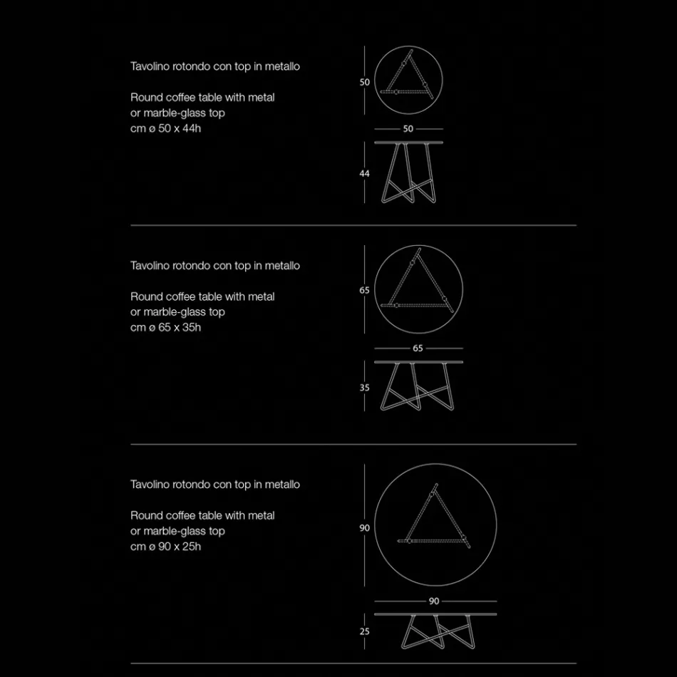 Tavolinë kafeje me ngjyra metalike dhe 3 përmasa, Prodhuar në Itali - Magali Viadurini