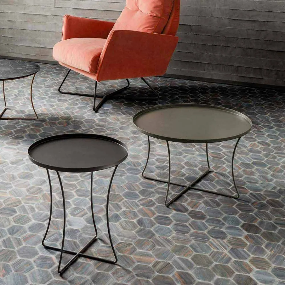 Tavolinë kafeje metalike me sirtar kontejnerësh prodhuar në Itali - Numbo Viadurini