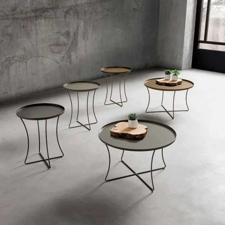 Tavolinë kafeje metalike me sirtar kontejnerësh prodhuar në Itali - Numbo Viadurini