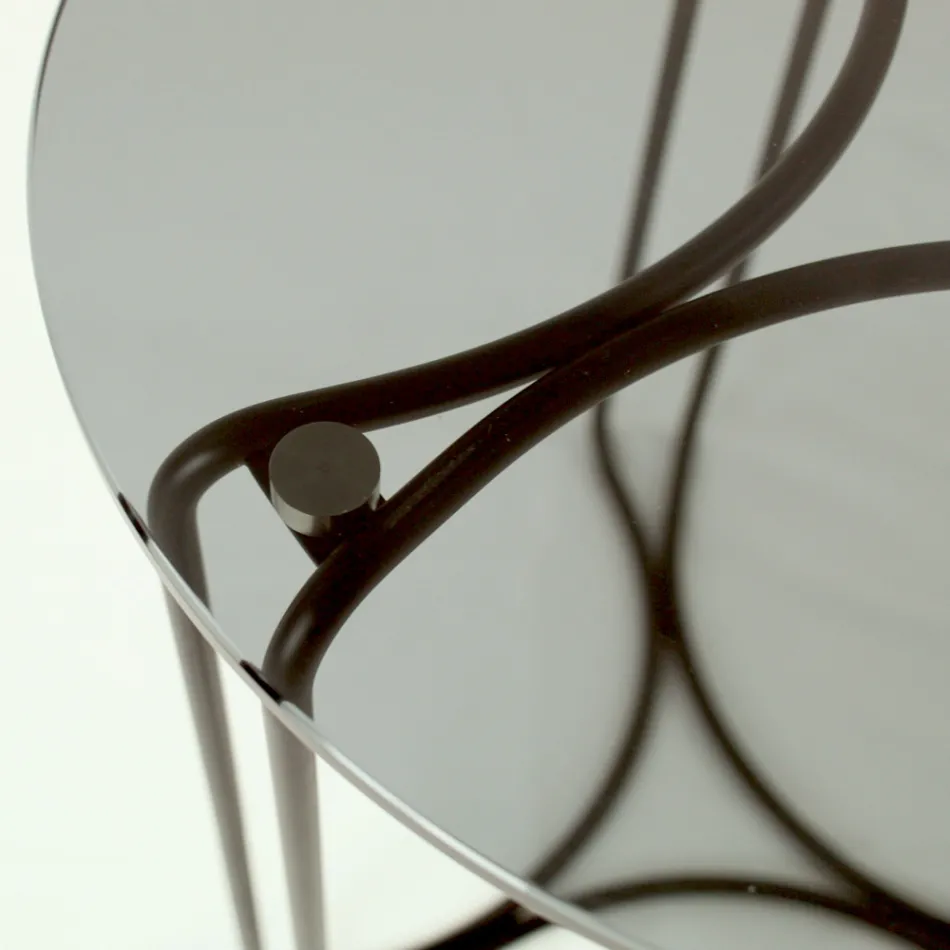 Tavolinë kafeje qelqi dhe bazë me 3 gjysmëhëna Made in Italy - Arepa Viadurini