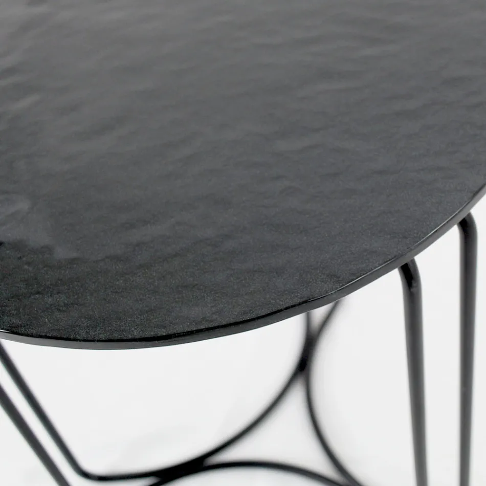 Tavolinë kafeje qelqi dhe bazë me 3 gjysmëhëna Made in Italy - Arepa Viadurini