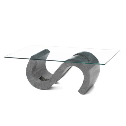 Tavolinë kafeje me qelq të kalbur me bazë guri fosil - Jordan Viadurini