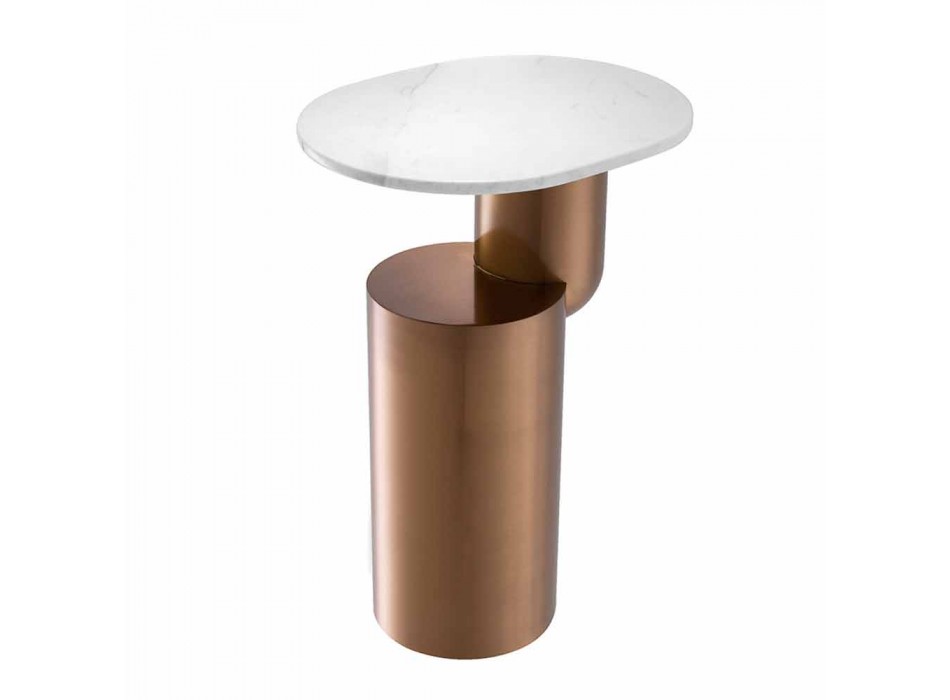Tavolinë Kafeje Moderne në Mermer të Bardhë me Bazë të Mbaruar prej bronzi - Cosenza Viadurini