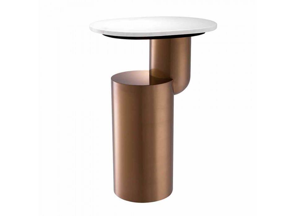 Tavolinë Kafeje Moderne në Mermer të Bardhë me Bazë të Mbaruar prej bronzi - Cosenza Viadurini