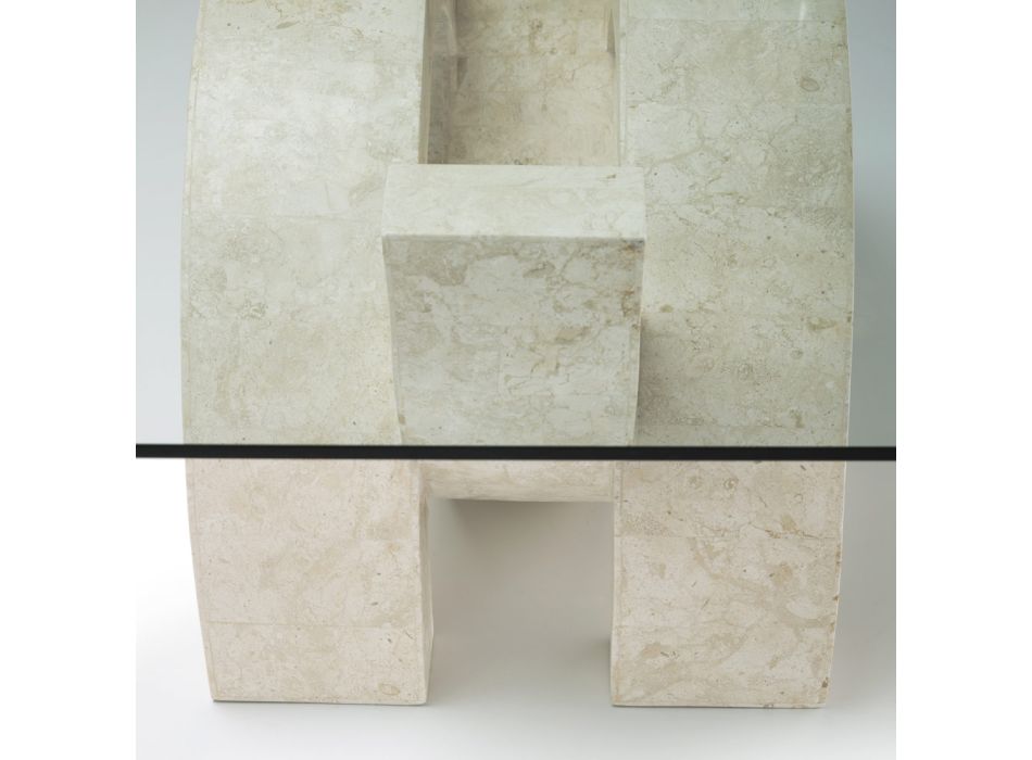 Tavolinë kafeje moderne prej guri dhe qelqi - Austin Viadurini