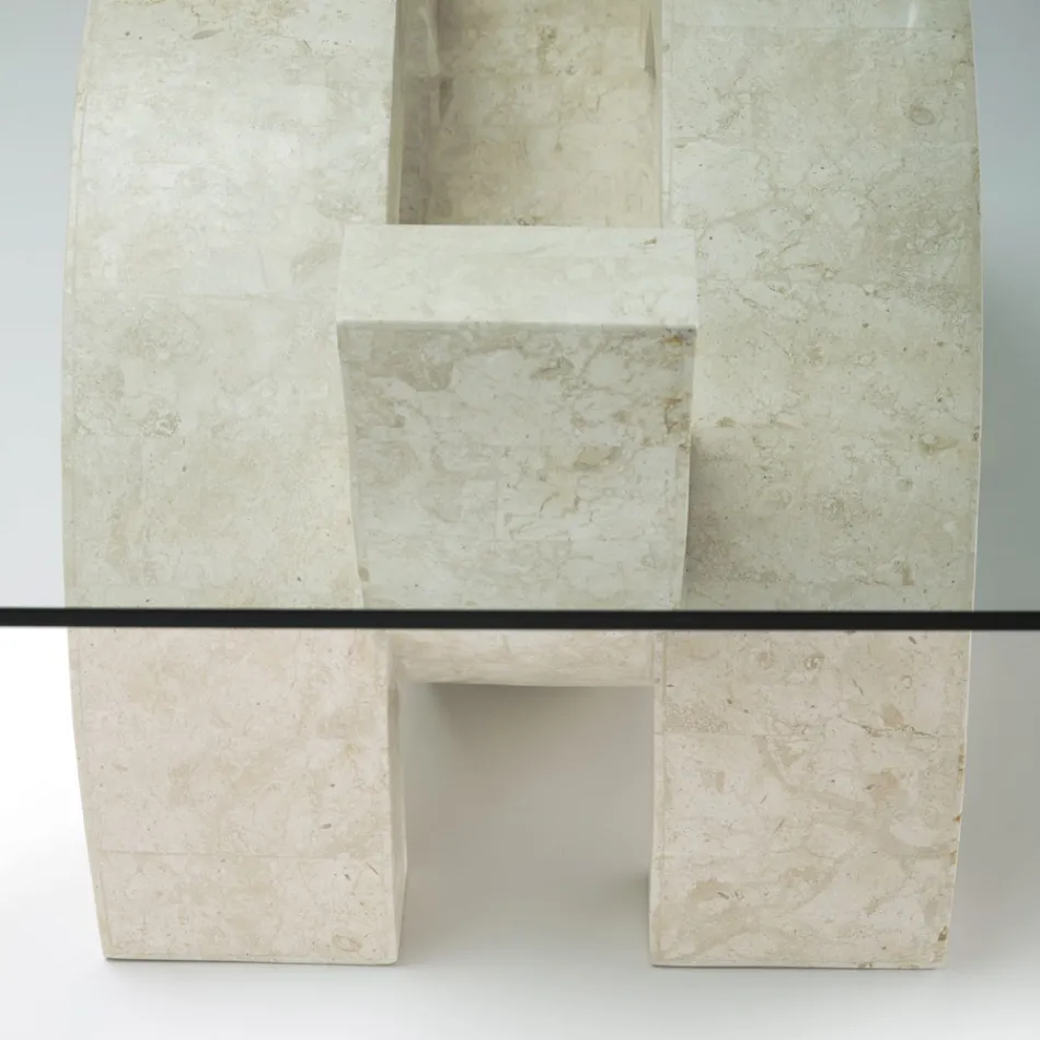 Tavolinë kafeje moderne prej guri dhe qelqi - Austin Viadurini