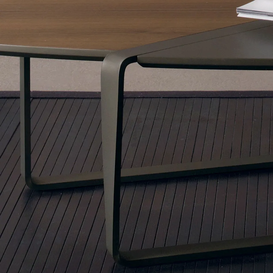 Tavolinë kafeje ovale me metal dhe dru dyngjyrësh - Comacchio Viadurini