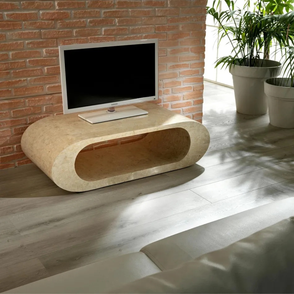 Tavolinë kafeje / stendë TV në gur fosil të bardhë agat - Davis Viadurini