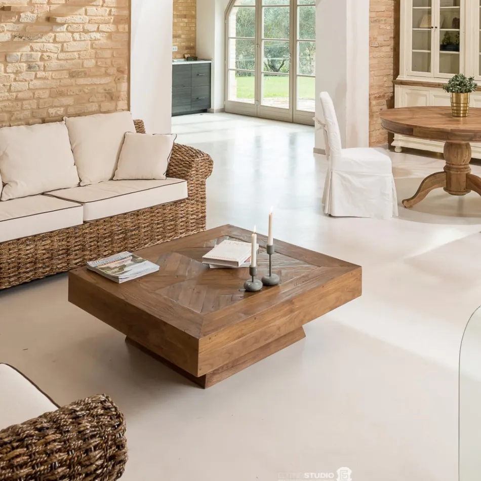 Tavolinë kafeje katrore në dru tropikal të ricikluar - rrëshqitje Viadurini