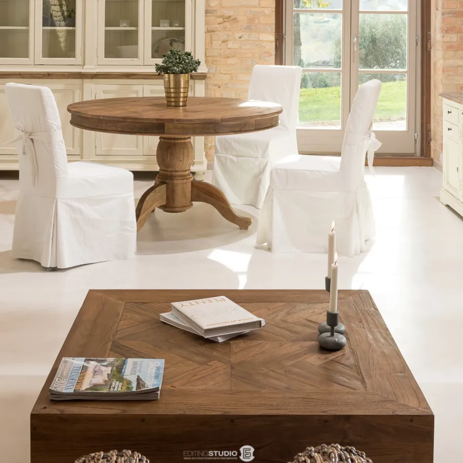 Tavolinë kafeje katrore në dru tropikal të ricikluar - rrëshqitje Viadurini