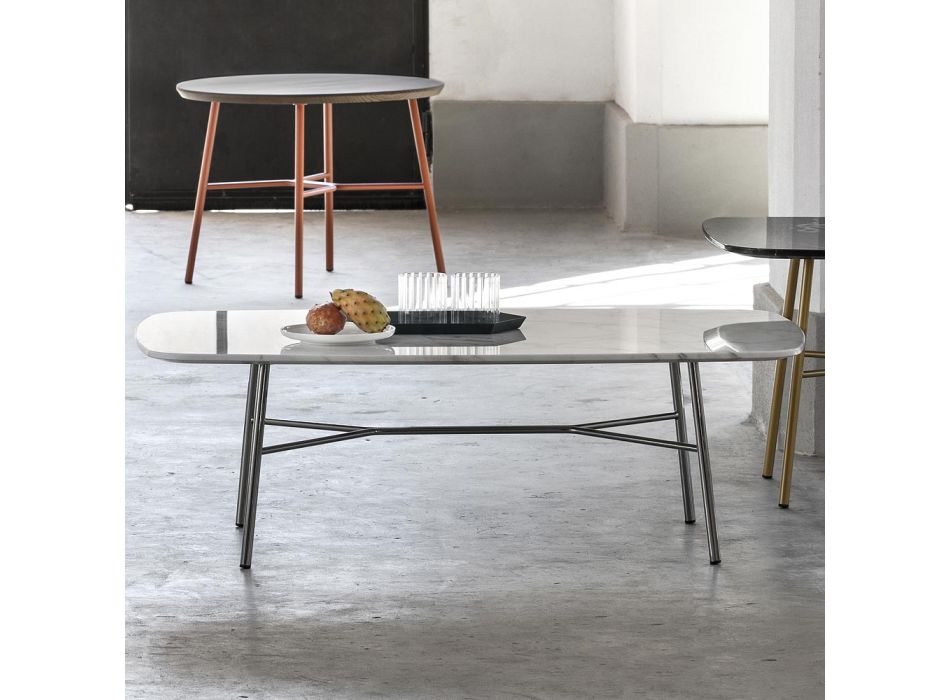Tavolinë kafeje drejtkëndëshe me majë mermeri Made in Italy - Makino Viadurini