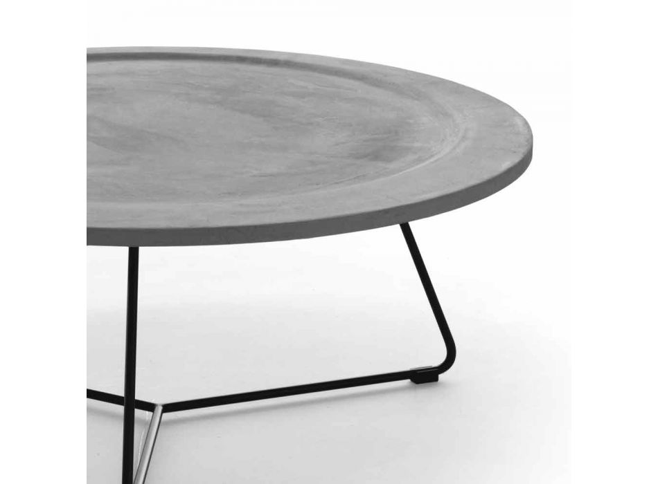 Tavolina e rrumbullakët e kafesë në beton dhe metal të zi prodhuar në Itali - Evolve Viadurini