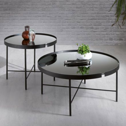 Tavolinë Kafeje e Rrumbullakët në Xham dhe Metal Prodhuar në Itali - Marimo Viadurini