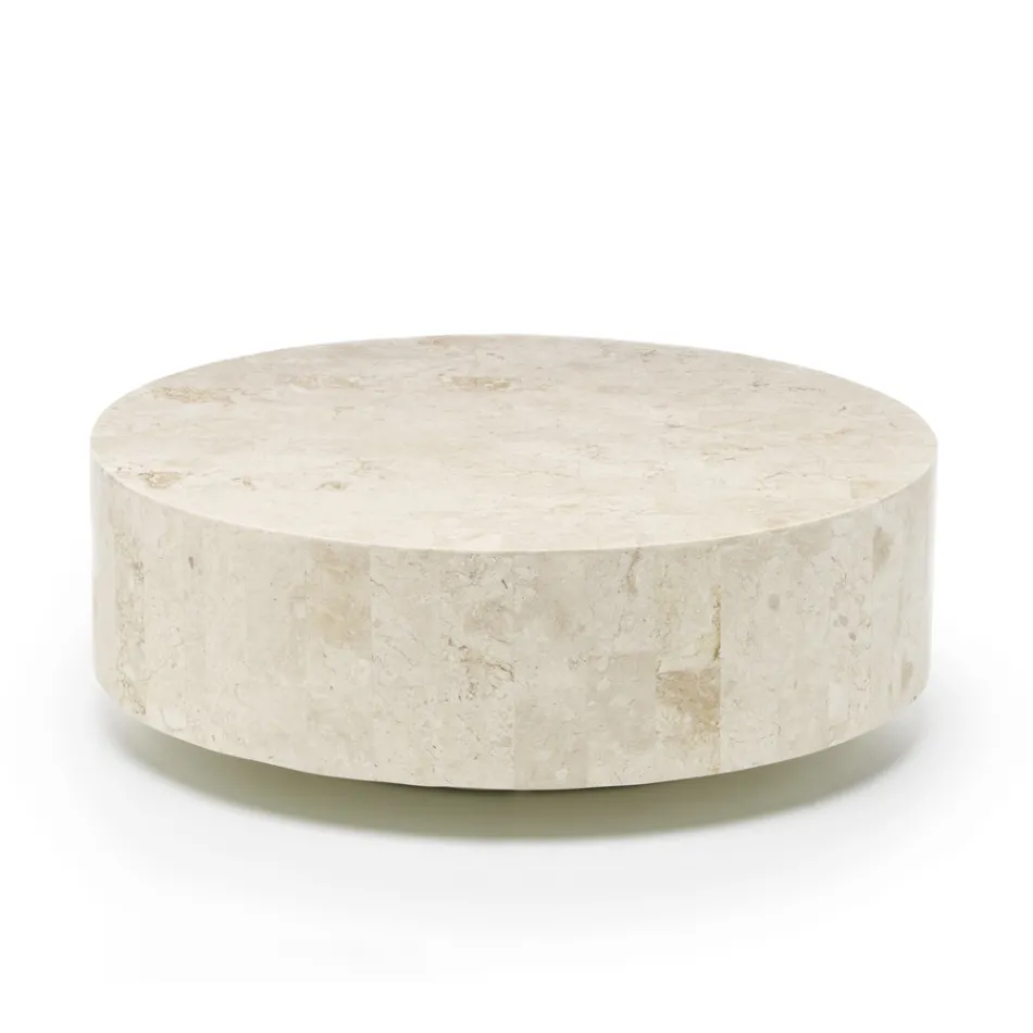 Tryezë moderne e rrumbullakët e kafesë në gurë fosil - Vermont Viadurini