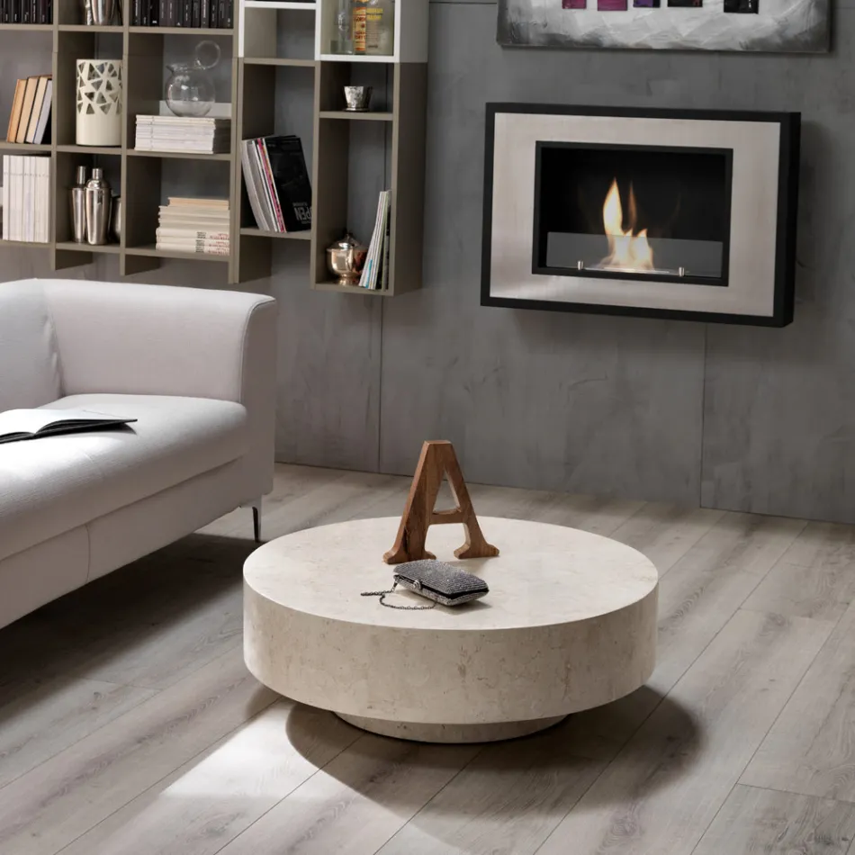 Tryezë moderne e rrumbullakët e kafesë në gurë fosil - Vermont Viadurini